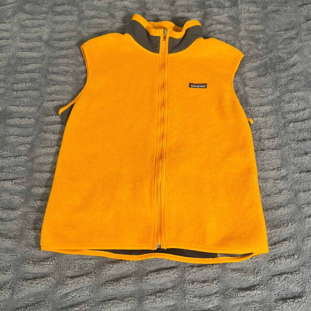 Vintage Patagonia Synchilla Fleece Cycling Vest Orange Grey Made in USA Small